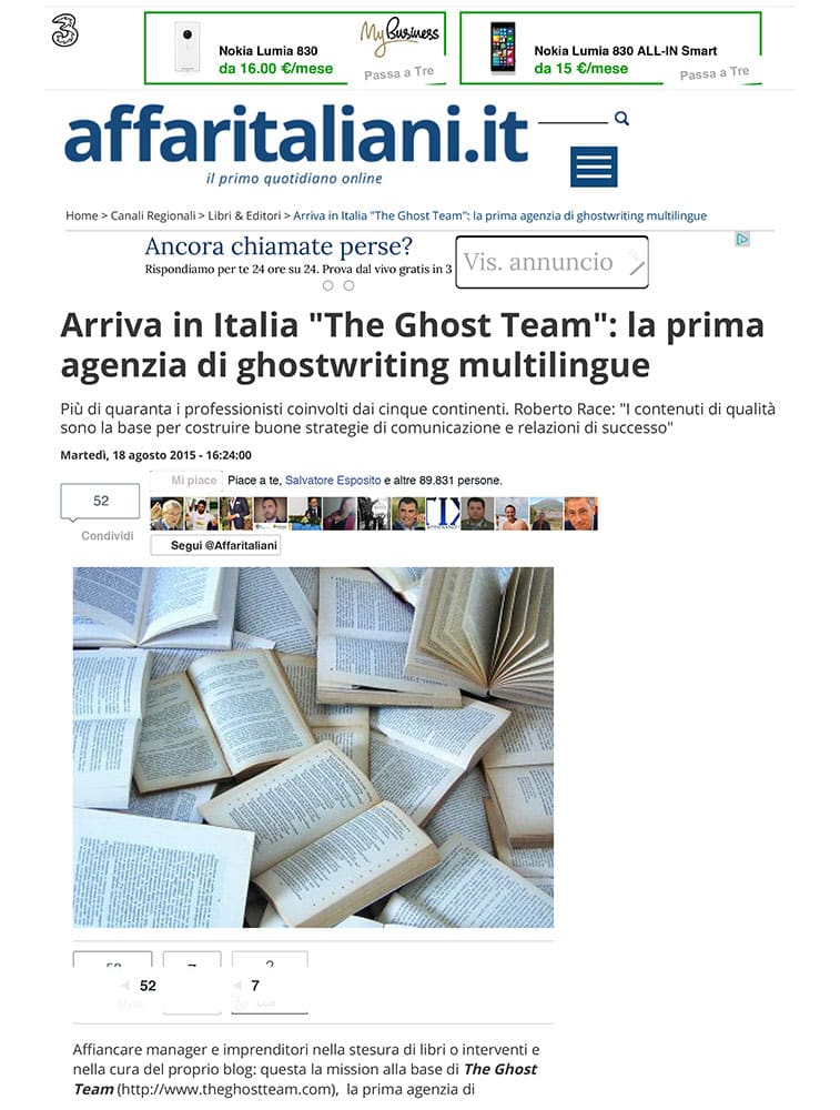 Arriva in Italia The Ghost Team: la prima agenzia di ghostwriting multilingue