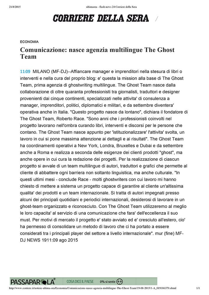 Comunicazione: nasce agenzia multilingue The Ghost Team